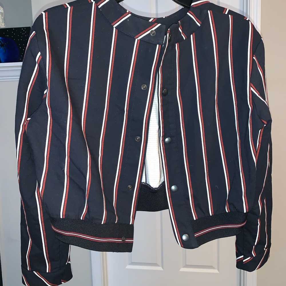 Navy Blue Striped H&M Bomber Jacket